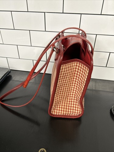 Vintage Brighton Leather Red Cream Plaid Shoulder Bag - Picture 3 of 9