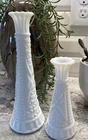 Set Of 2 Anchor Hocking VTG Milk Glass Vase Stars & Bars Tall Glossy Bud Vase