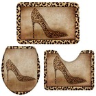 3 Pcs Bath Rug Set Leopard Print Water Absorbent Bathroom Mat Non-Slip U-Shap...