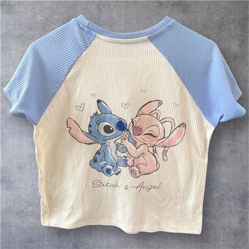 Disney Stitch Angel Girl’s Embroidered Raglan Short Sleeve Shirt Size L 14/16 - Picture 2 of 3