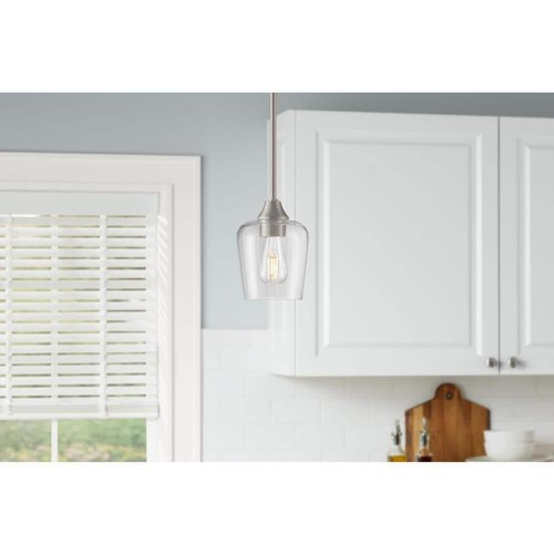 Pendant Light Brushed Nickel Mini Hanging Fixture Clear Glass Shade Kitchen - Picture 2 of 7