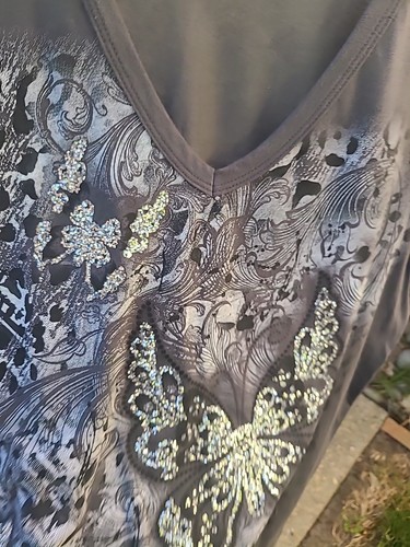 RAGZZZ GRAUES KURZARM T-SHIRT 2X SCHMETTERLINGE GRAU GLITZER - Bild 8 von 12