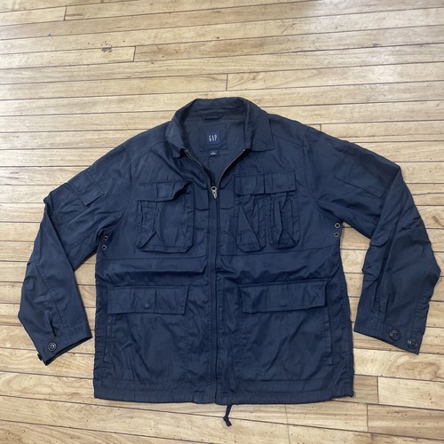GAP Parka Jacket Men XL Blue Hunting Grandpa Vented Nylon Tech Zip Bomber 52" - Picture 4 of 24