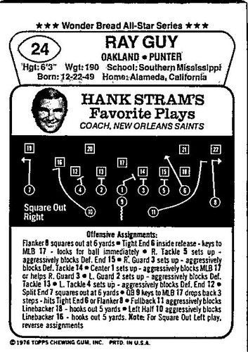 1976 Wonder Bread All-Star Series - Ray Guy #24 - Oakland Raiders - Picture 2 of 2