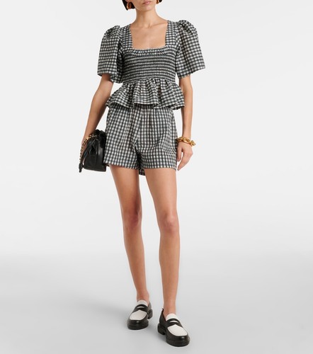 NEW Ganni Egret Check Seersucker Peplum Top Sz 44 NWT $255 - Picture 5 of 21
