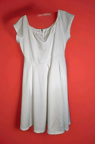 2XL weiß Swing Kleid Taschen Reißverschluss hinten Baumwolle bequem Flügelärmel entbeint V - Bild 1 von 7