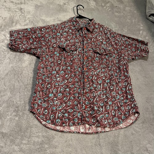 Vintage ExOfficio Shirt Mens Large Brown Abstract Floral Cotton Made India 90s - Picture 1 of 8