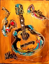 RED JAZZ GUITAR   Modern Abstract   Original Oil Painting  IMPRESSIONIST YUUI