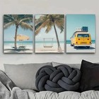 3pcs Beach with Palm Trees & Kombi Van Scene Wall Art Canvas Framed 50x70cm