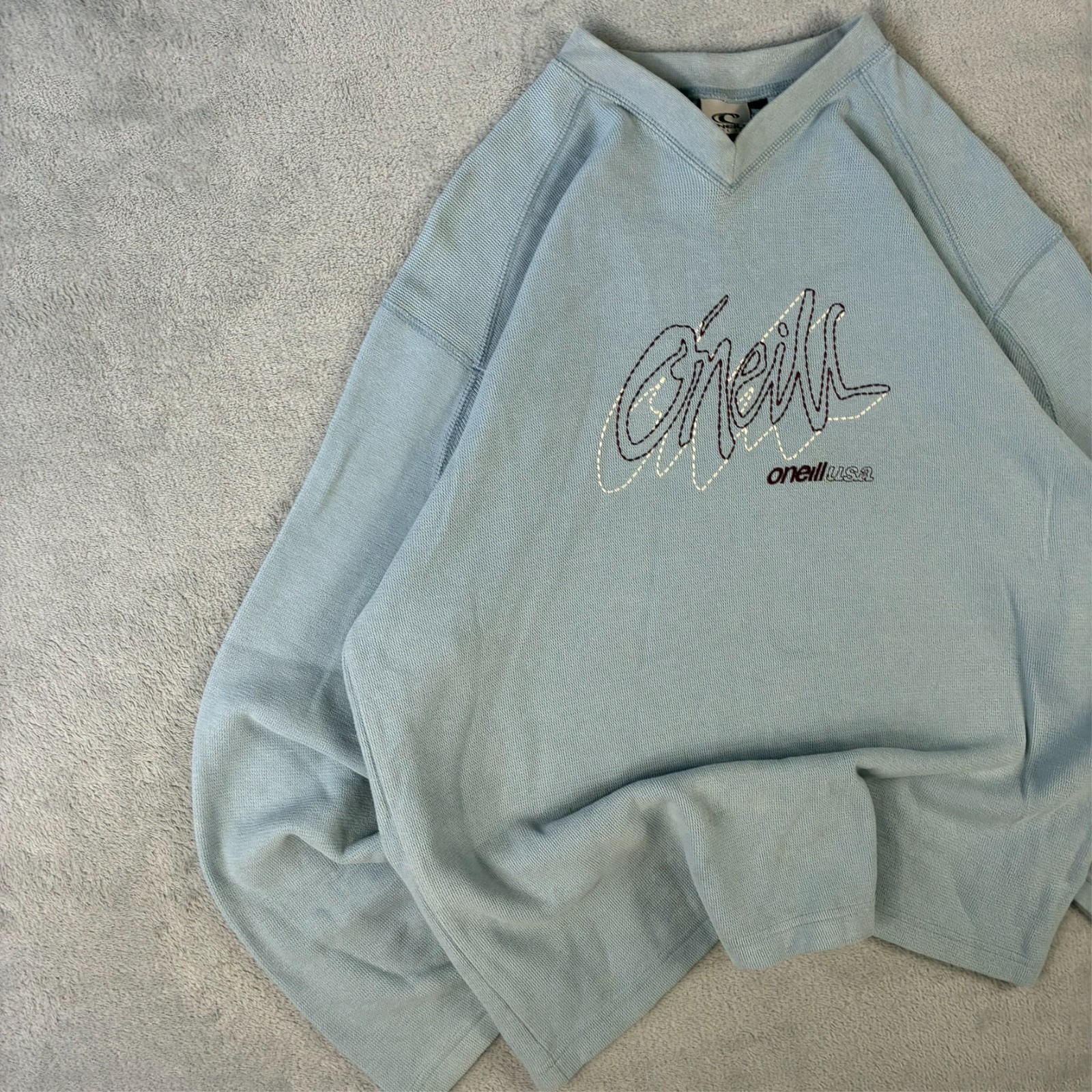 Vintage O'Neill 2000's Y2K Surf Blue V Neck Size 176 / Small Pullover Sweatshirt image 2