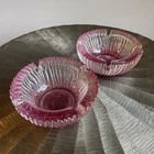 VTG MCM Blenko Art Glass Rose Pink Sunburst Ribbed Patio Ashtray 1960s Set Of 2