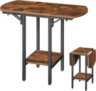 HOOBRO Folding Side Table, 2-Tier Sofa End Table with Rustic Brown and Black 