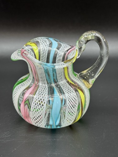 Beautiful Italian Latticino Venetian Glass Ribbon Glass Creamer ITALY Pitcher - Picture 2 of 11