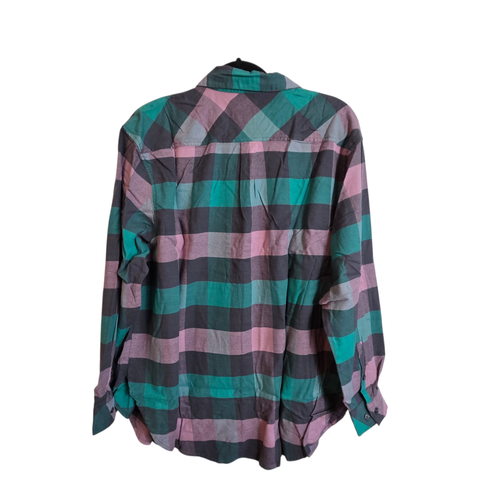Ava & Viv Shirt Womens 2XL Green Pink Black Plaid Button Up Long Sleeve Flannel - Picture 7 of 13