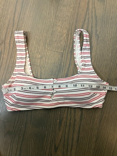 Aerie Scoop Bikini Swimsuit Top Medium White Red Blue Stitch Encolure Degage - Picture 9 of 9