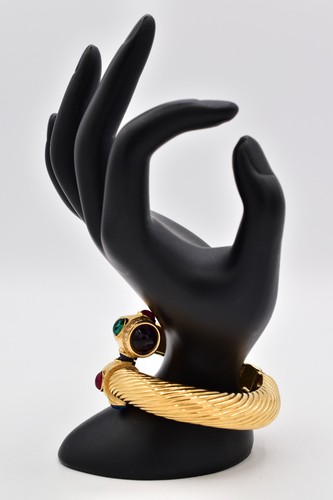 Brazalete Brazalete Cabujón Givenchy Vintage Cable Bisagras Grueso Cepillado Oro Bin7 - Imagen 6 de 12
