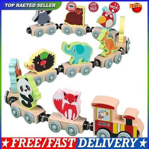 11 Pcs Magnetic Wooden Animals Train Set Train Toys Useful for Toddlers