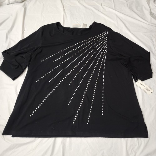 Alfred Dunner Sunburst verziertes Top schwarz Damengröße 1X