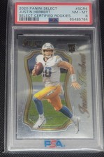 JUSTIN HERBERT 2020 PANINI SELECT SILVER PRIZM ROOKIE CARD RC  PSA 8. rookie card picture