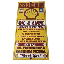Vintage Shell Gasoline Sign - Oil & Lube Service Gas Pump Racing Porcelain Sign