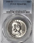 1959-D Franklin Half Dollar PCGS MS64 FBL Full Bell Lines Mint State 90% Silver
