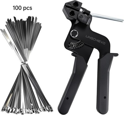 Heavy Duty Metal Zip Tie Gun Kit Tool Set with 11.7'' Stainless Steel Cable Ties