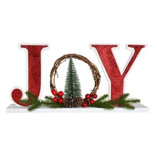 Wooden Tabletop Christmas Joy Sign Red Xmas Joy Merry Christmas Decorations f...