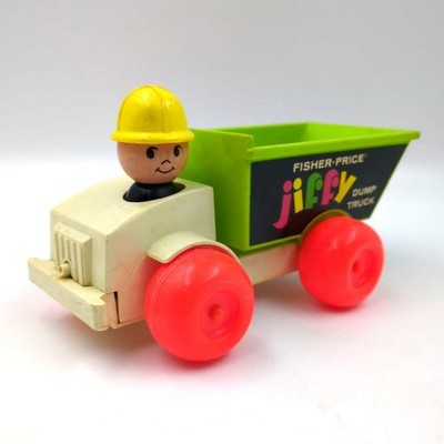 Vintage 1970s Fisher Price Little People Green Jiffy Dump Truck #156 8'' long