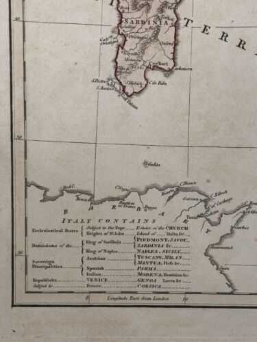 1809 Italy, Sicily, Sardinia, Corsica… Original Engraved Map, Hand Color - Picture 2 of 3