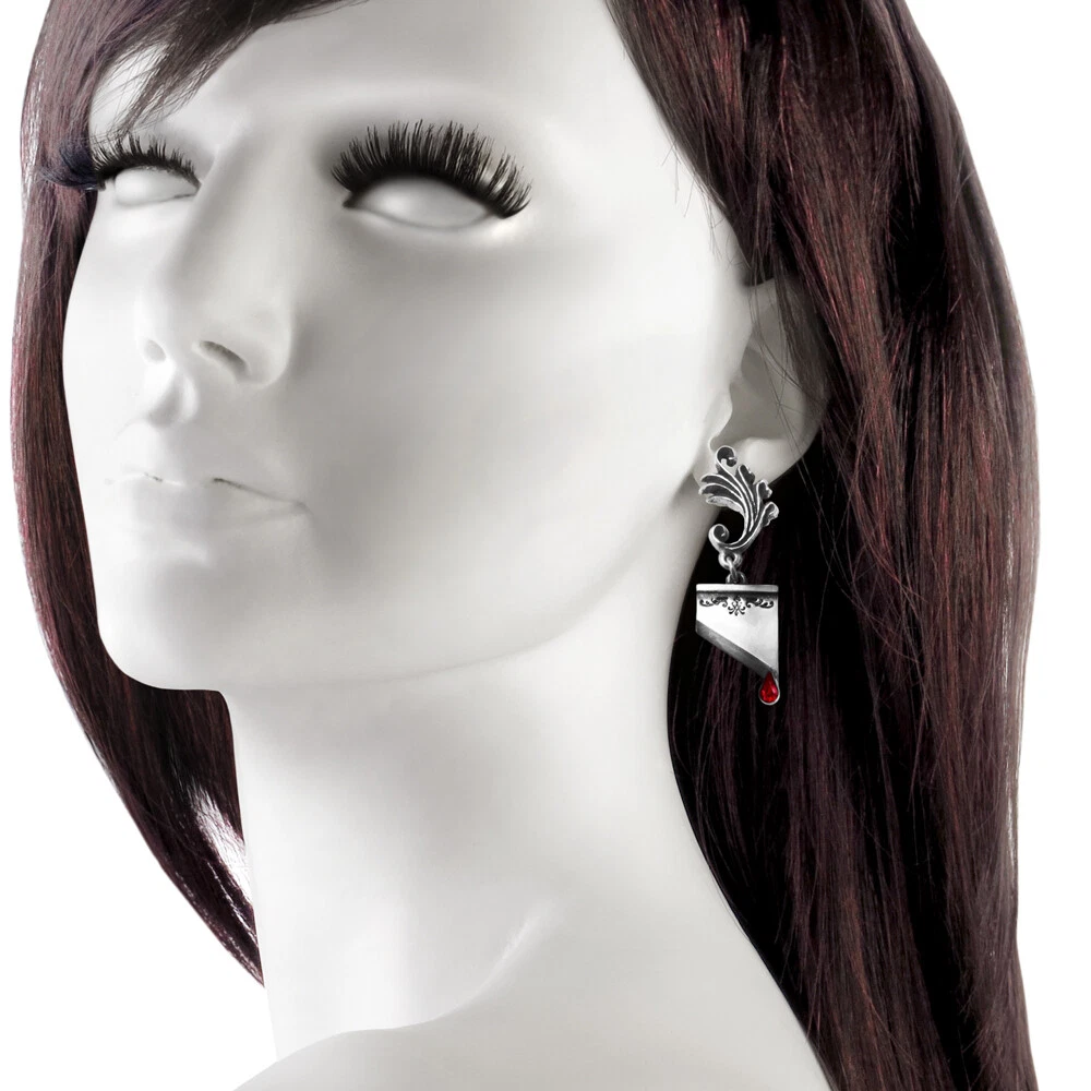 Alchemy Gothic Marie Antoinette Earrings Guillotine Red Crystal