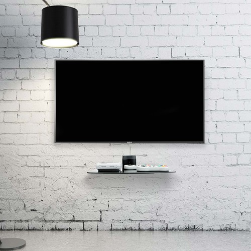 Floating Shelf Tempered Black Glass 1 Tier Wall Mounted Shelving Unit | M&W - Picture 2 of 5