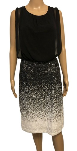 CALVIN KLEIN Sequin Dress Sz 12 NWT $199 Black White Blouson Cocktail - Picture 1 of 13