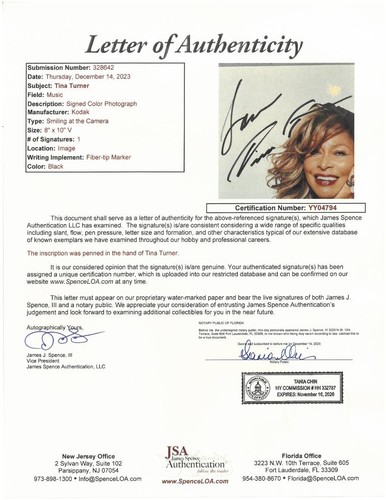 Tina Turner Signed Authentic Autographed 8x10 Photo JSA #YY04794 - Picture 2 of 2