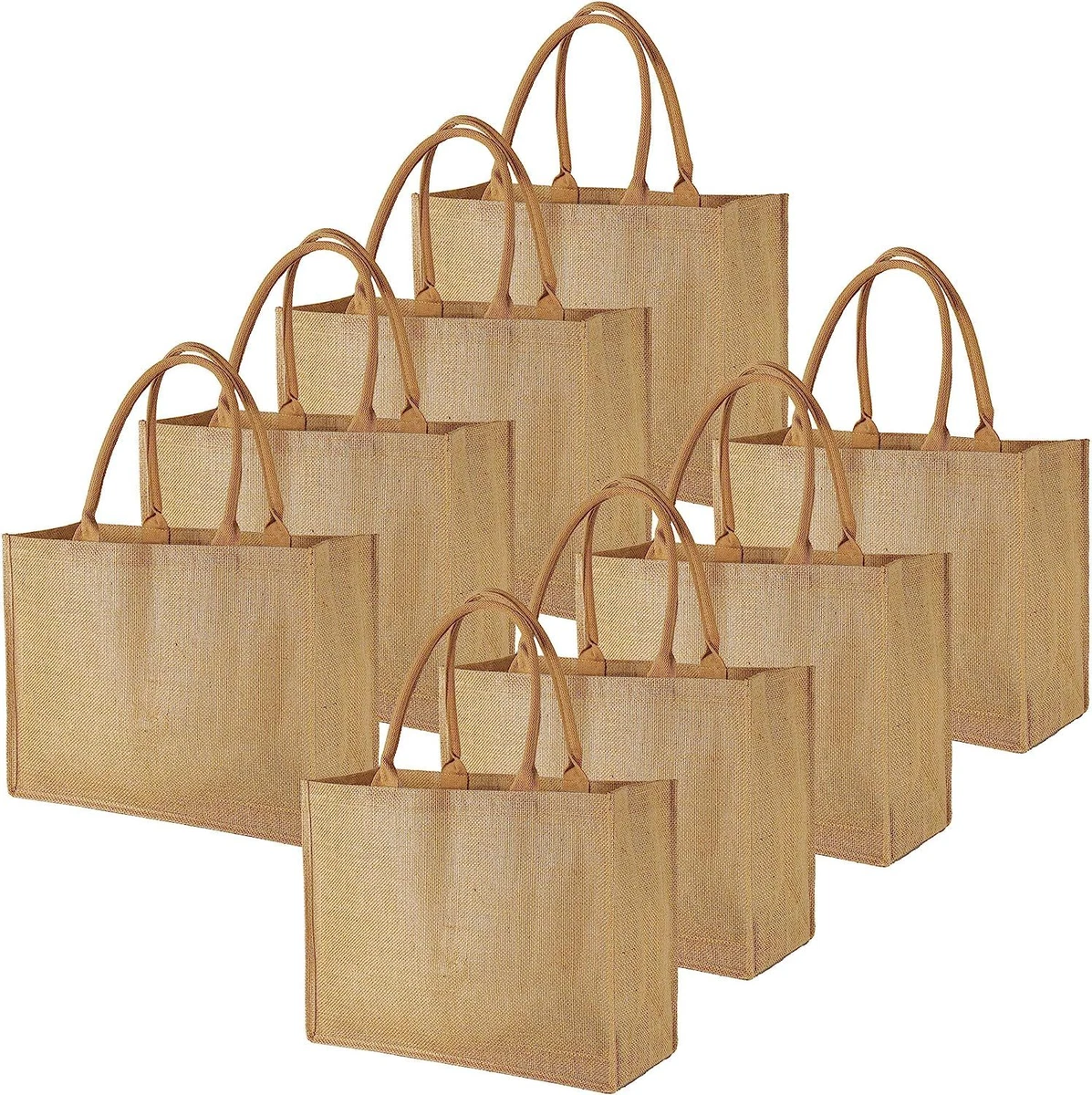 BeeGreen 8 Pack Burlap Jute Tote Bags Bulk X Large Beach Natural
