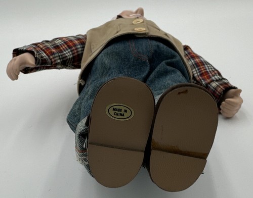 Country Decor Gentleman Grandpa Doll Plaid Shirt Vest Bisque Head 16" - Picture 7 of 11