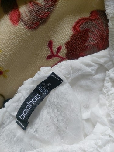 BNWT Boohoo Petite White Broderie Anglaise Shirred Volume Sleeve Mini Dress, UK8 - Picture 7 of 7