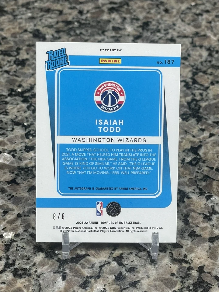 2021-22 Donruss Optic Isaiah Todd Choice Black Gold Auto 8/8 Wizards 1/1 - Image 2 of 2