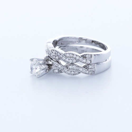 1.79CTW LAB DIAMONDS F/VS2 ROUND 18K WHITE GOLD TWIST-BAND SIDE-STONE RING SET - Picture 3 of 7