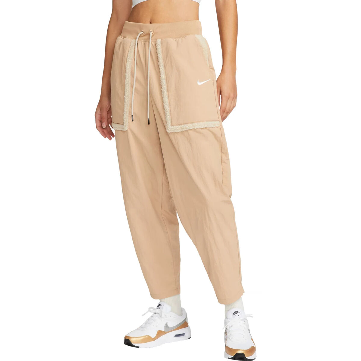 NIKE WOMENS SPORTSWEAR ESSENTIAL WOVEN HIGH RISE PANTS HEMP SIZE