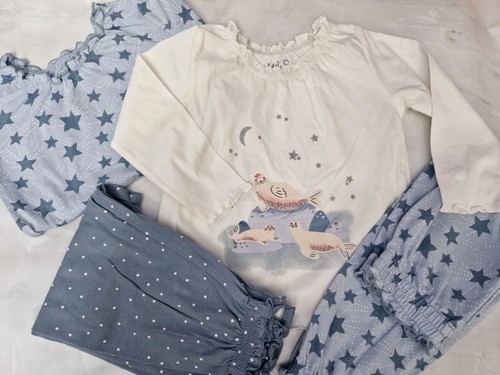 MARKS & SPENCER Kids Girl Seal Stars Pyjamas 4 Pieces Top And Bottom 1.5-2 Years - Picture 3 of 5