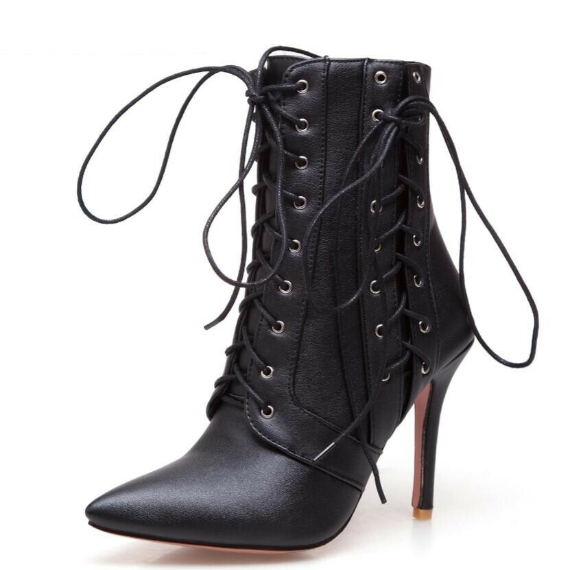 Big Size Women Winter High Heel Lace Up Mid-calf Boots Toe shoes Big Size Women Winter High Heel Lace Up Mid-calf Boots Toe shoes