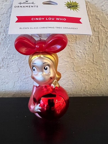 Hallmark Dr. Seuss GRINCH MAX DOG CINDY LOU SET 3 GLASS Christmas ORNAMENTS NEW - Picture 12 of 22