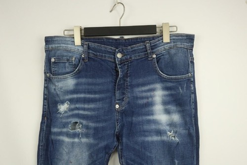 Dsquared2 Blue Denim Cotton 5-Pockets Dark Wash Distressed Skinny Leg Jeans 56 - Picture 2 of 17