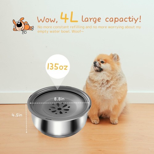 4L Large Capacity Dog Water Bowl No Spill Stainless No Drip Dog Slow Feeder Bowl - Picture 4 of 12
