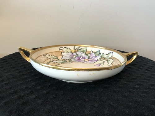Hand Painted Gilt Moriage Morimura Nippon Center Bowl Purple Flowers - Picture 8 of 13