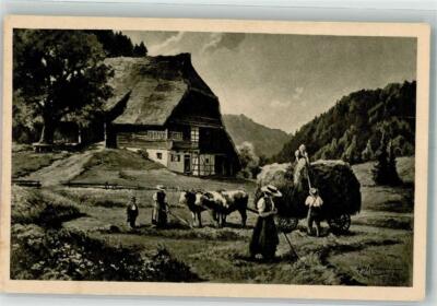 39799827 - hay harvest ox cart costume Black Forest painter