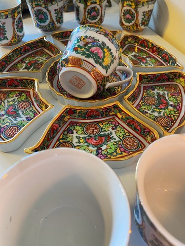 Oriental Hand-Painted Divided Serving Dish & Floral Ceramic Tea Cup Set 🌸 - Picture 19 of 24