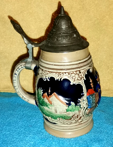 Taza pequeña cerveza de Alemania Occidental (firmada: - M.R.) Tapa con peltre - Imagen 2 de 8