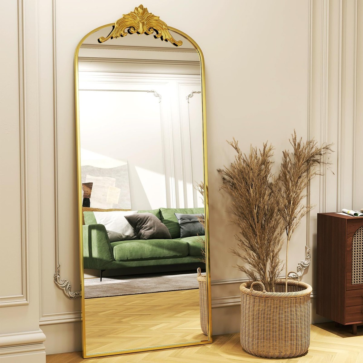 Gold Arched Full-Length Mirror with Stand, 21