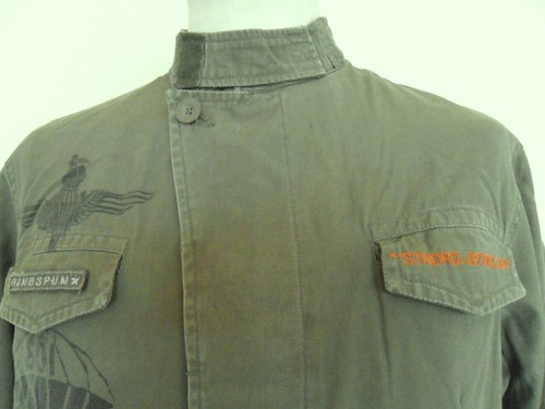 Vintage Ringspun Men's Army Jacket mandarin collar army green Size: Medium - Picture 8 of 9